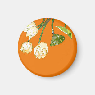 Oranje gele Lotus Flowers & Lotus Seedpod Magneet