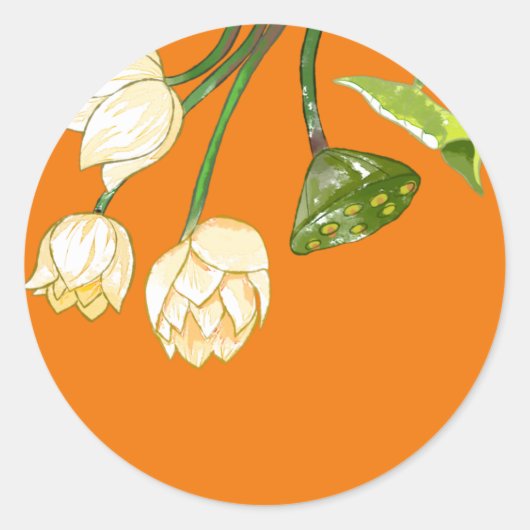 Oranje gele Lotus Flowers & Lotus Seedpod Ronde Sticker (Voorkant)