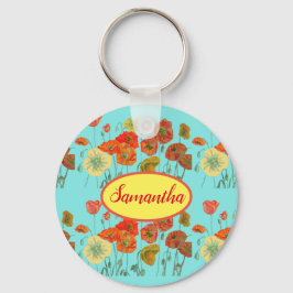 Oranje gele makreel Floral Aqua Poppy Girls Name Sleutelhanger