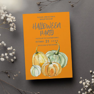 Oranje gele mijnpompoen Halloween party Uitnodiging Briefkaart