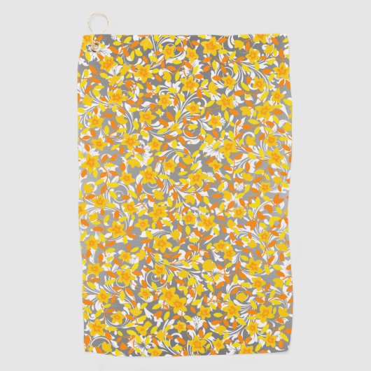 Oranje gele patronen van bloemen golfhanddoek (Voorkant)