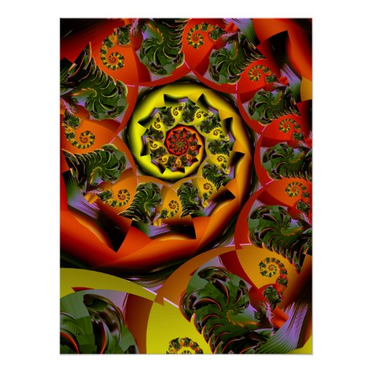 Oranje Gele Psychedelische Spiraal Perfect Poster (Voorkant)