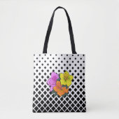 Oranje gele roze bloemen op zwart wit tote bag (Voorkant)