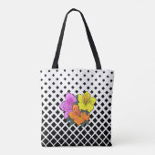 Oranje gele roze bloemen op zwart wit tote bag (Achterkant)