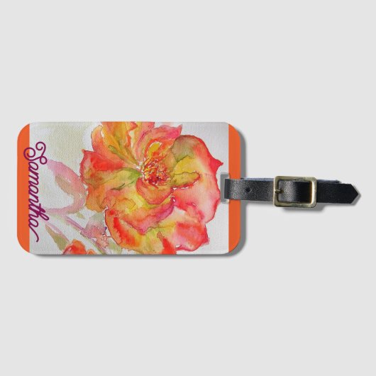 Oranje Gele Roze Waterverf Schilderen Canvas tas Bagagelabel (Voorkant (horizontaal))