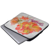 Oranje Gele Roze Waterverf Schilderij Bloemen Laptop Sleeve (Voorkant onderkant)