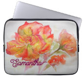 Oranje Gele Roze Waterverf Schilderij Bloemen Laptop Sleeve (Voorkant)