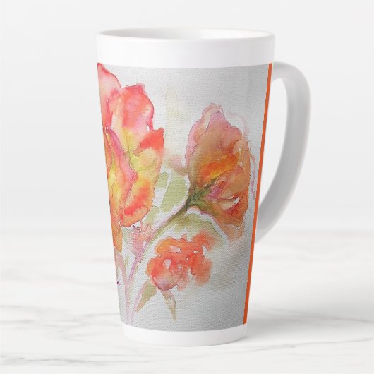 Oranje Gele Roze Waterverf Schilderij Bloemen Latte Mok (Rechterhoek)