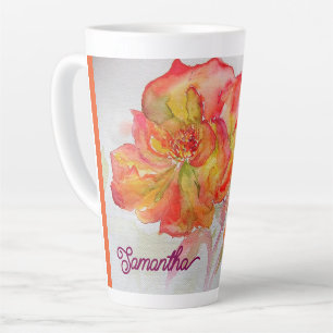 Oranje Gele Roze Waterverf Schilderij Bloemen Latte Mok