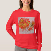 Oranje Gele Roze Waterverf Schilderij Bloemen T-shirt (Voorkant)