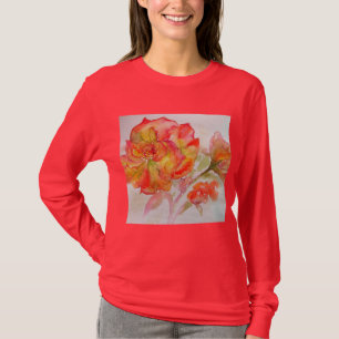 Oranje Gele Roze Waterverf Schilderij Bloemen T-shirt