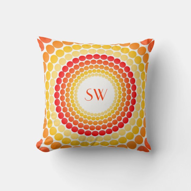 Oranje Gele Stippen Monogram Worp Kussen (Voorkant)