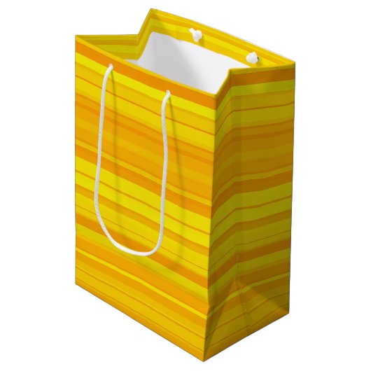 Oranje gele strepen medium cadeauzakje (Voorkant Gekanteld)