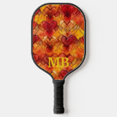 Oranje gele stropdas kleurstof harten monogram pickleball paddle (Voorkant)