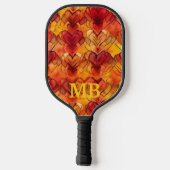 Oranje gele stropdas kleurstof harten monogram pickleball paddle (Achterkant)