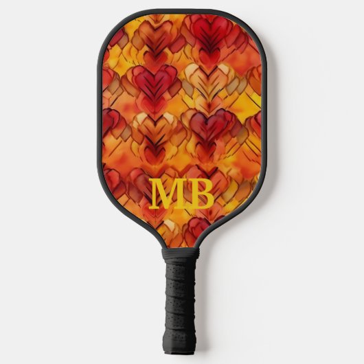 Oranje gele stropdas kleurstof harten monogram pickleball paddle (Achterkant)
