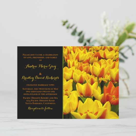 Oranje gele tulpen Weddenschap Kaart (Staand voorkant)