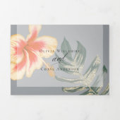 Oranje Gele Waterverf Hibiscus en Foliage Drieluik Uitnodiging (Cover)