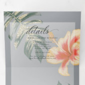 Oranje Gele Waterverf Hibiscus en Foliage Drieluik Uitnodiging (Binnenzijde eerst)