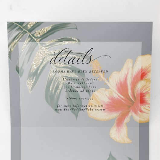 Oranje Gele Waterverf Hibiscus en Foliage Drieluik Uitnodiging (Binnenzijde eerst)