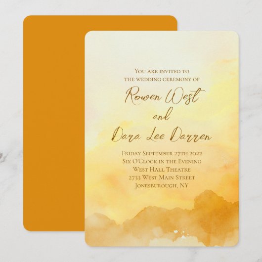Oranje Gele Waterverf Ombre Schilderij Huwelijk Kaart (Voorkant / Achterkant)