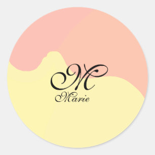 Oranje gele waterverf retro Voeg uw monogram toe Ronde Sticker