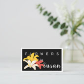 Oranje gele witte bloemen op zwart visitekaartje (Staand voorkant)