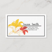 Oranje gele witte bloemen op zwart visitekaartje (Achterkant)