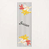 Oranje Gele Witte Bloemen op Zwart-wit Yogamat (Voorkant)