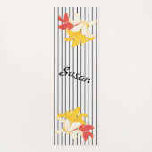 Oranje Gele Witte Bloemen op Zwart-wit Yogamat (Achterkant)