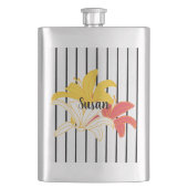 Oranje gele witte bloemen op zwarte stripkolf flacon (Voorkant)