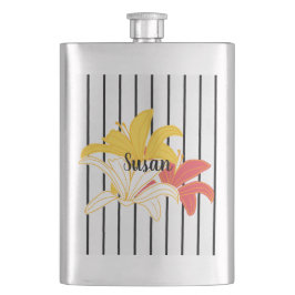 Oranje gele witte bloemen op zwarte stripkolf flacon