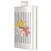 Oranje gele witte bloemen op zwarte stripkolf flacon (Links)