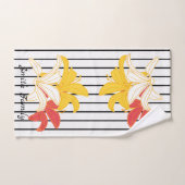 Oranje gele witte bloemen op zwarte witte streep bad handdoek (Handdoek)