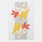 Oranje gele witte bloemen op zwarte witte strepen theedoek (Verticaal)