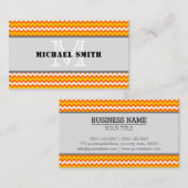 Oranje gele witte Chevron Zigzag Monogram Visitekaartje (Voorkant / Achterkant)