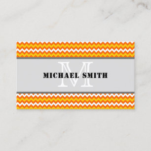 Oranje gele witte Chevron Zigzag Monogram Visitekaartje