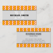 Oranje gele witte Chevron Zigzag Monogram Visitekaartje (Voorkant / Achterkant)