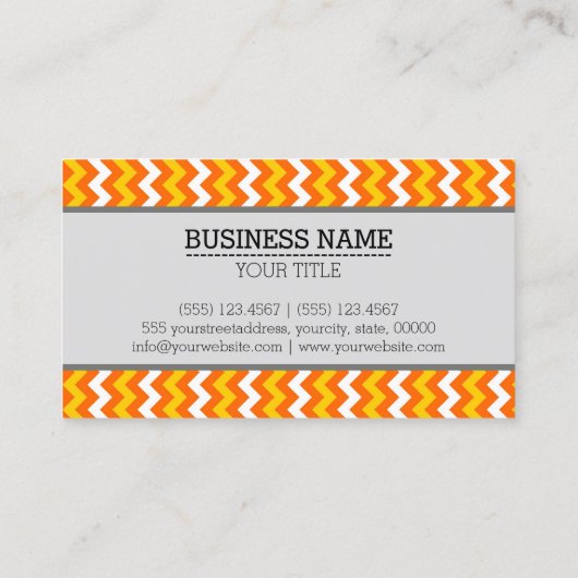 Oranje gele witte Chevron Zigzag Monogram Visitekaartje (Achterkant)