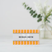 Oranje gele witte Chevron Zigzag Monogram Visitekaartje (Staand voorkant)