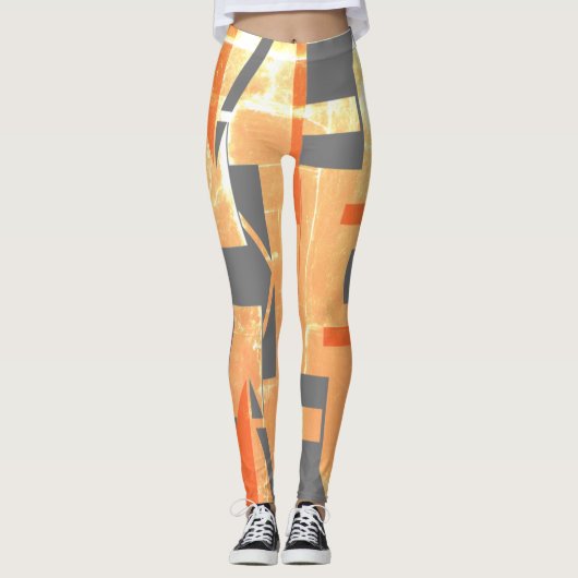 Oranje gele witte koolstof Faded MCM-look Leggings (Voorkant)