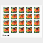 Oranje gele zinnia-bloem vierkante sticker (Vel)