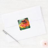 Oranje gele zinnia-bloem vierkante sticker (Envelop)