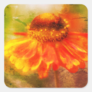 Oranje gele zinnievloerkunst vierkante sticker
