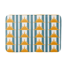 Oranje Gele Zon op Blauwgroen Stripes Badmat