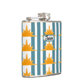 Oranje Gele Zon op Blauwgroen Stripes Heupfles (Rechts)