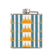 Oranje Gele Zon op Blauwgroen Stripes Heupfles (Achterkant)