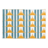 Oranje Gele Zon op Blauwgroen Stripes Kussensloop (Achterkant-Links)