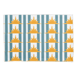 Oranje Gele Zon op Blauwgroen Stripes Kussensloop