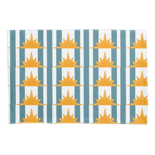 Oranje Gele Zon op Blauwgroen Stripes Kussensloop (Voorkant-Links)